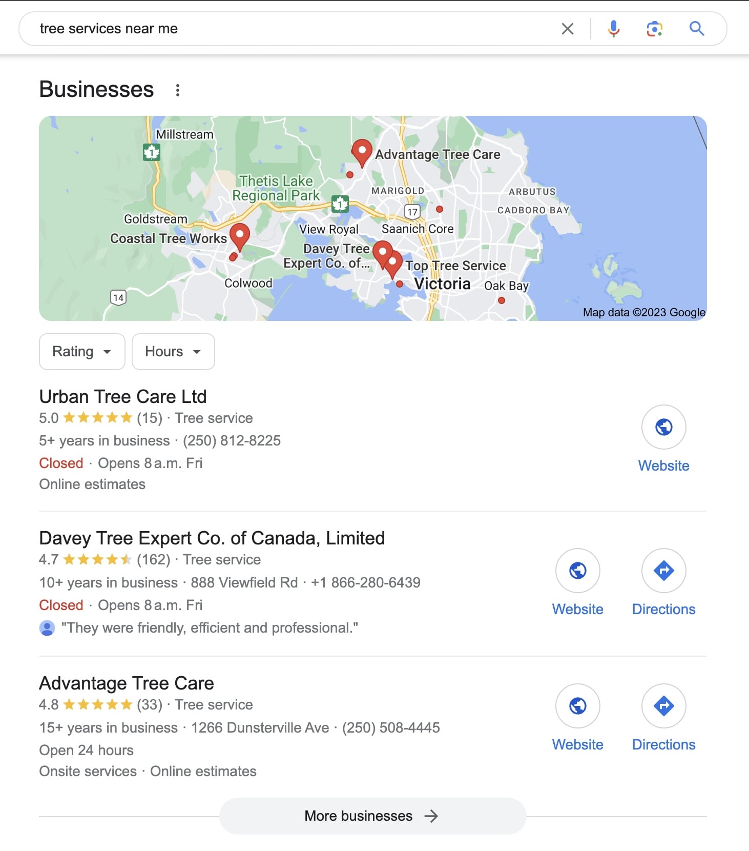 The Local Pack – searching for tree services near me The Local Pack - searching for tree services near me